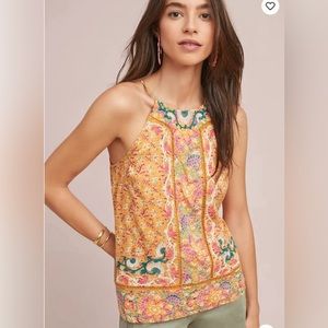 Anthropologie Women’s Melina Embroidered Halter Top Akemi + Kim Lined Size 2